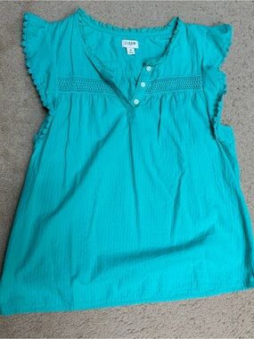 J. Crew Turquoise Crochet-Trim Sleeveless Henley Top